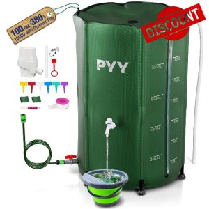 PYY Rain Water Collection Barrel - 100 Gallon Green Water Storage Tank with Spigots