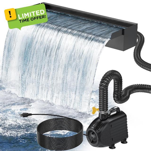 POPOSOAP 24 Inch Pond Waterfall Spillway with 1200GPH Pump