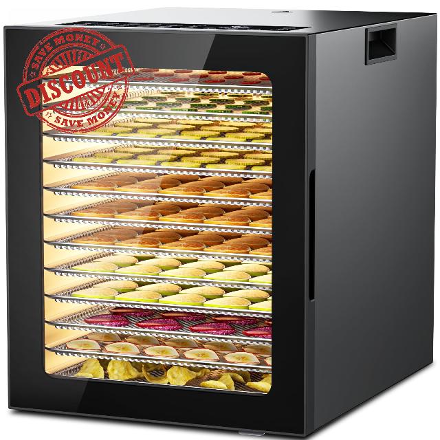 Food Dehydrator 12 Trays Stainless Steel - 850W Large Dryer for Jerky