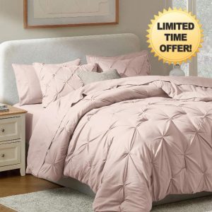 Nestl 9 Piece Queen Comforter Set – Blush Pink Pinch Pleated Bed in a Bag – Complete Queen Size Bedding Set with Sheets
