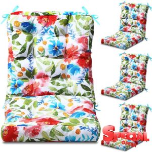 Hoteam 4 Set Outdoor Deep Seat Patio Chair Cushions Waterproof Patio Cushions Set 20 x 42 Inch for Furniture Replacement Removable Seat and Back(Flower)