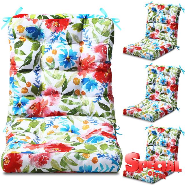 Hoteam 4 Set Outdoor Deep Seat Patio Chair Cushions Waterproof Patio Cushions Set 20 x 42 Inch for Furniture Replacement Removable Seat and Back(Flower)