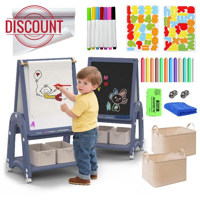 3-in-1 Art Easel for Kids Ages 2-8 with Wheels