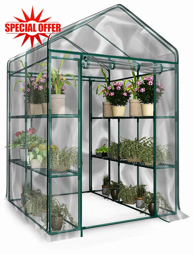 Home-Complete 514537FXW Walk-in Greenhouse-Indoor Outdoor with 8 Sturdy Shelves-Grow Plants