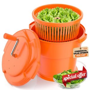 Commercial Salad Spinner - 6 Gallon Salad Dryer Large Salad Spinner w/Silicone Anti-slip Mat & Draining Hose