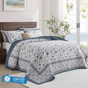 100% Cotton Oversized Bedspread Queen Size 102"x120" - Farmhouse Lightweight Extra Large Quilt with 2 Pillowshams