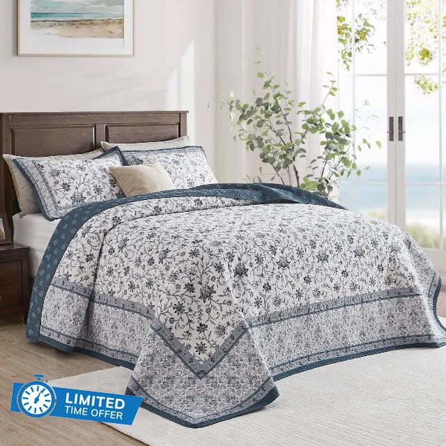 100% Cotton Oversized Bedspread Queen Size 102"x120" - Farmhouse Lightweight Extra Large Quilt with 2 Pillowshams