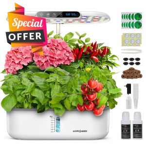 Ahopegarden Hydroponics Growing System kit: Indoor Herb Garden - 12 Pods Plant Germination Kit with LCD Display and LED Grow Light