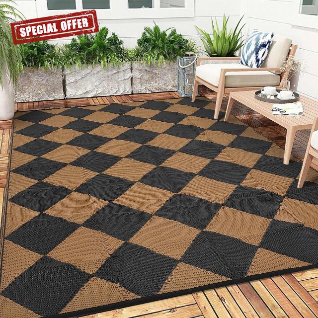 GlowSol Outdoor Rug 9x12 Waterproof Outdoor Plastic Straw Rug for Camping with Carry Bag