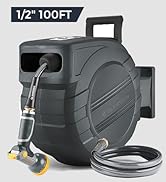 GLAHODEN Retractable Garden Hose Reel 5/8 in x 100 ft Upgraded UV Resistant Heavy Duty Automatic ...