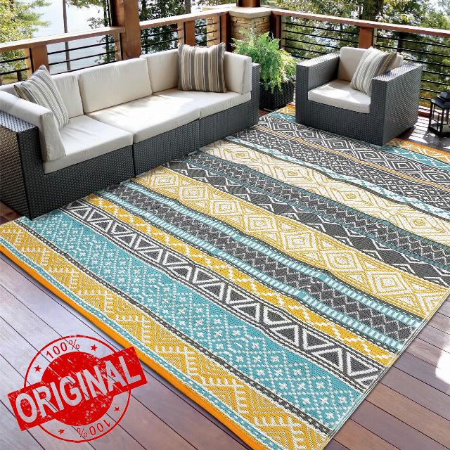 Large Outdoor Rugs 10x14 Waterproof Lightweight Foldable Camping Carpet