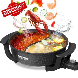 Stariver 6L Electric Hot Pot with Divider - Dual-Flavor Fondue & Shabu Shabu Pot