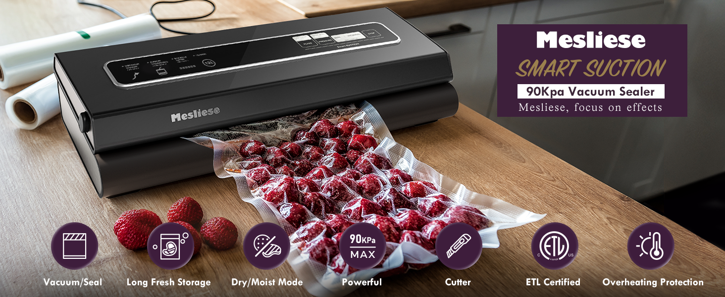 Mesliese 90Kpa vacuum sealer machine with cutter and bags keep your food fresh