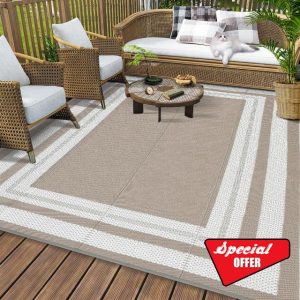 Outdoor Rug 9x18 Waterproof Reversible Outdoor Plastic Straw Rugs RV Mat Modern Border Indoor Outdoor Carpet for Patio Camping Balcony Deck Backyard Porch
