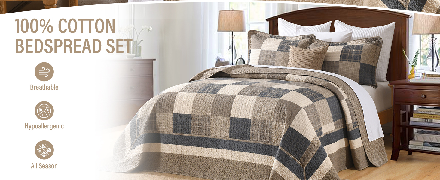 Plaid Bedspread Set Oversized Quilted Bedspread