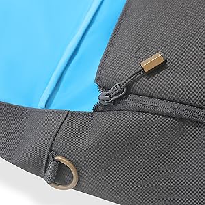close up of backpack zip pull and ring