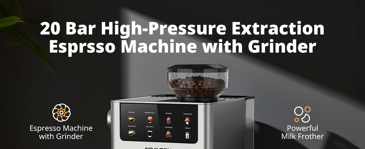 20 Bar High-Pressure ExtractionEsprsso Machine with Grinder
