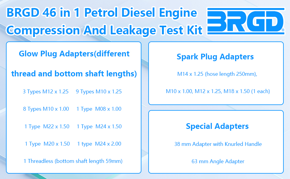 BRGD 46 in 1 Petrol Diesel Engine Compression and Leakage Test Kit with Box