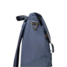 blue backpack attached to handle of carry on suitcase