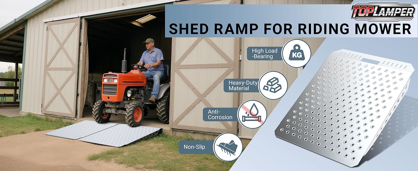 shed ramp for riding mower lawnmower anti-slip punch plate ramp for atv motorcycles garages barns