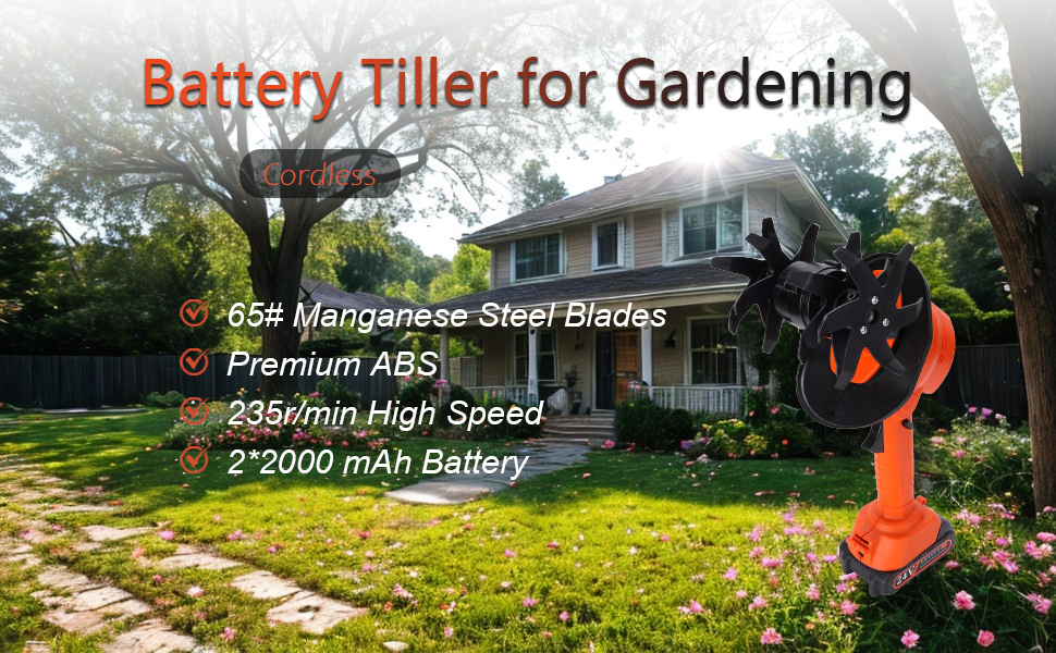 Electric Tiller Handheld Battery Powered Cordless Garden Cultivator for Lawn Soil Cultivation