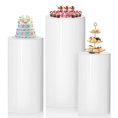 White Round Pedestal Display Plinth Pillars for Wedding Ceremony Birthday Parties Art Decor
