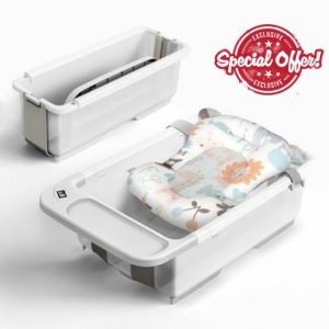 Collapsible Baby Bathtub - Large Capacity Baby Bath Tub with Thermometer & Soft Cushion | Portable Travel Newborn Infant Bathtub | Foldable Toddler Bathtub for Baby 0 to 36 Months (no Stand)