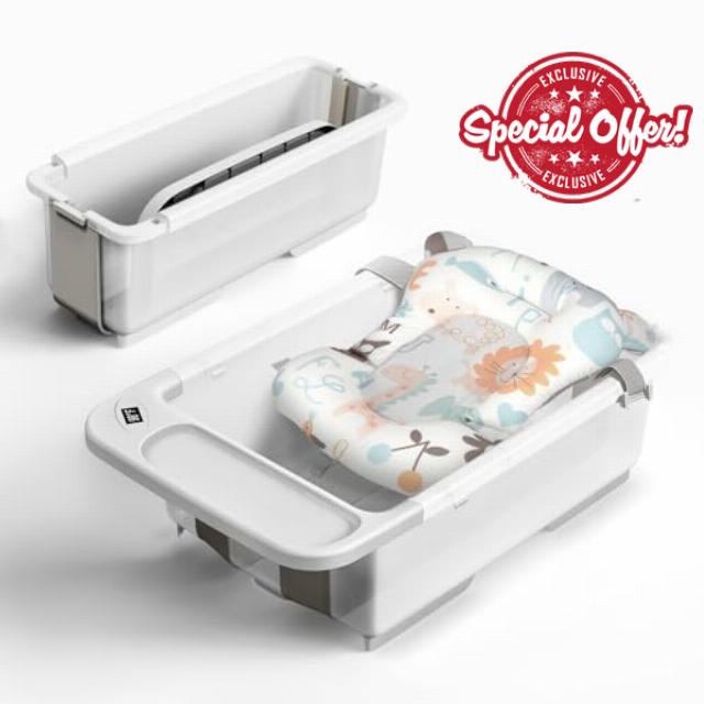 Collapsible Baby Bathtub - Large Capacity Baby Bath Tub with Thermometer & Soft Cushion | Portable Travel Newborn Infant Bathtub | Foldable Toddler Bathtub for Baby 0 to 36 Months (no Stand)