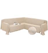 HDCAXKJ Sectional Couch Covers L Shape Corner Sofa Cover Blanket Jacquard Knitted U Shaped Sofa S...