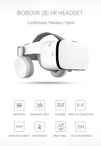 Virtual Reality Glasses for Adults Kids Play 3D Movies Video Games Foldable VR Goggles w/Bluetooth Headphones for Phone Compatible with iPhone 16 15 14 13 12 Pro Samsung Galaxy S22 S21