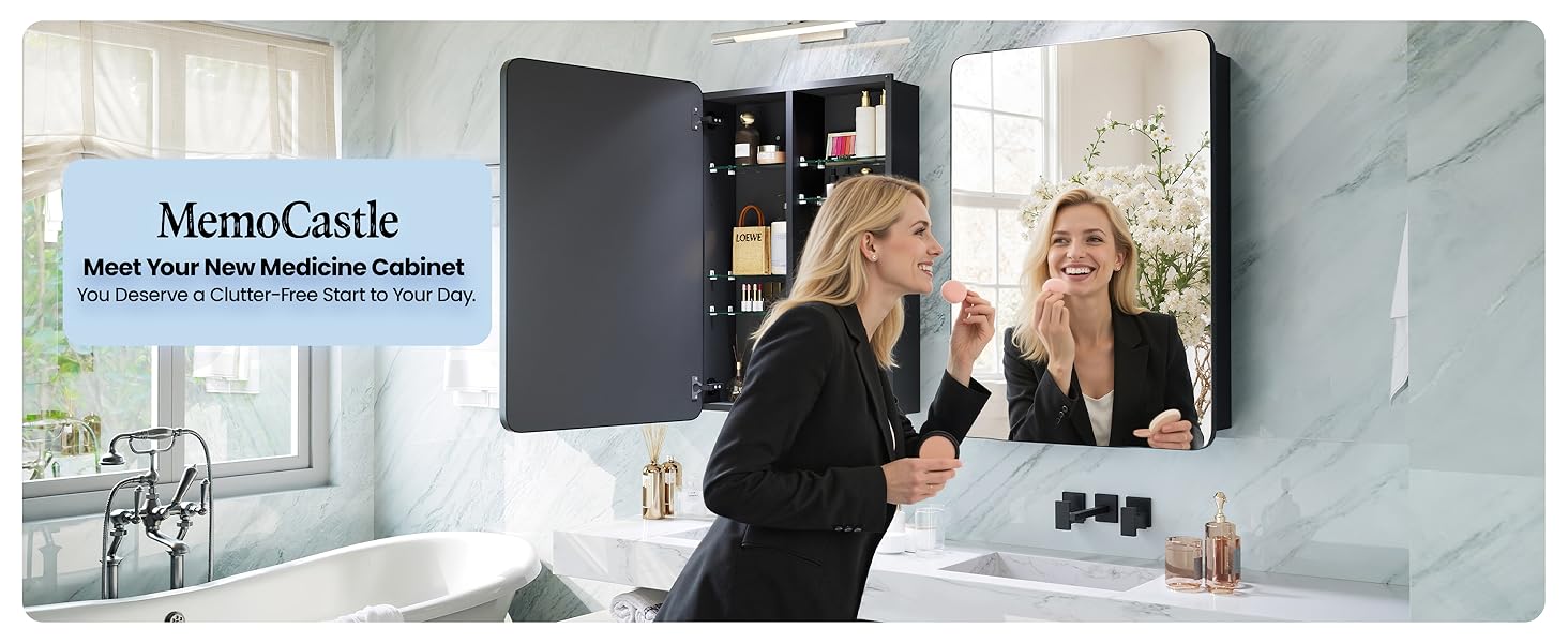 Medicine Cabinet with Mirror for Bathroom Large Surface Wall Mount Mirrored Vanity Chest