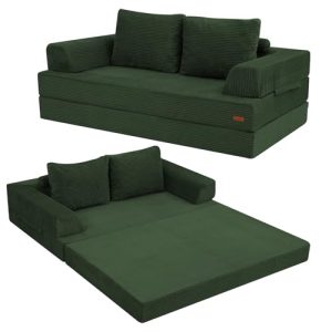 Folding Floor Couch Corduroy Fold Out Couch Bed Sleeper Mattress with Pillows