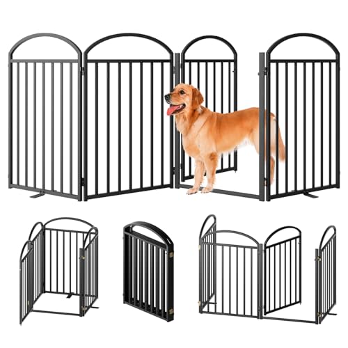 96"Extra Wide 32"Tall Free Standing Dog Pet Gate for Indoor & Outdoor. Foldable Pet Fences for Doorways