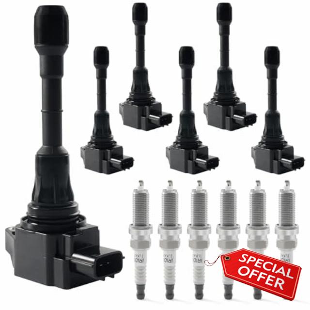 Set of 6 Ignition Coil Pack & Iridium Spark Plugs Compatible with 2007-2020 Nissan Altima Maxima Murano Pathfinder Quest 350Z Infiniti Q50 Q70 QX60 EX35 FX35 G25 G35 JX35 M35 M35h V6 3.5 Replace UF550