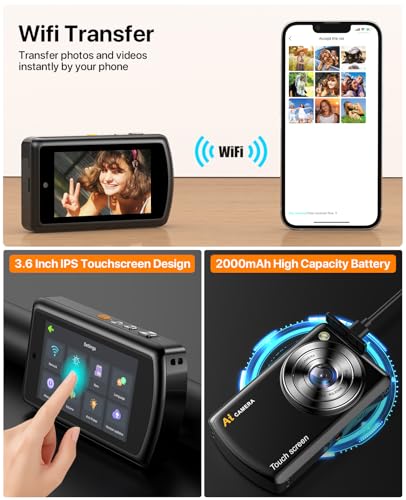 Autofocus Digital Camera for Kids with Dual Lens 3.6" IPS Touch Screen