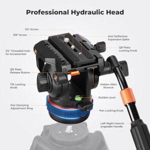 Lightweight Fluid Video Head Silky-Smooth Stable Tripod Head Mount Max Load 17.6lbs/8kg