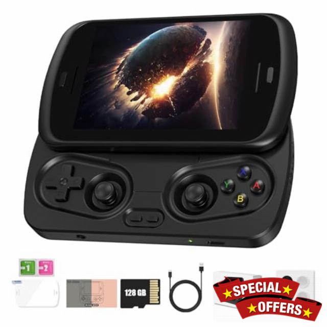 RG Slide Handheld Game Console RG Slide 4.7-inch LTPS In-Cell display 1280*960 Screen Retro Game Console 128G UFS2.2 Card Portable Arcade Video Gaming Console with Capacitive Joystick Black