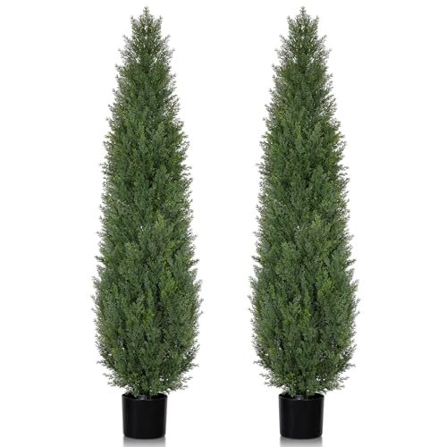 60 inch UV Rated and Lush Fake Cypress Tree Shrubs for Gateway Front Door Porch Patio Garden