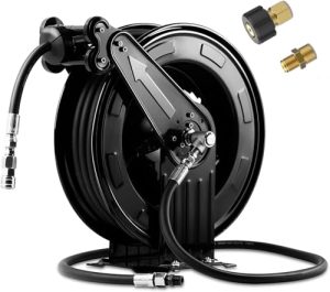 Heavy Duty Steel Professional Power Wash Hose Reel with 5 ft Lead ，4000 PSI ，for Oil/Air/Water