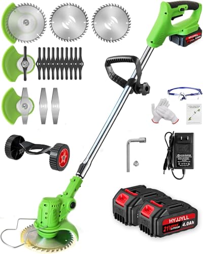 21V Electric Cordless Weed Eater 3Types Blades and 2×4.0Ah Battery Powered