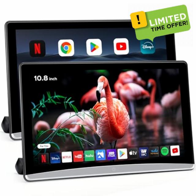 10.8inch Android Portable Car TV Headrest Monitor Tablet for Cars Back seat Support Phone Wireless mirroring Touchscreen with WiFi/Bluetooth/HDMI/USB/Video Player (CPAD-108-2)