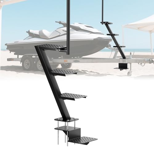 Non-Slip Boat Trailer Step Ladder with Safety Grab Handle 500 lbs Capacity