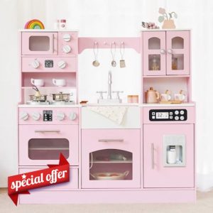 Wooden Play Kitchen for Toddlers and Kids with Lights & Sounds