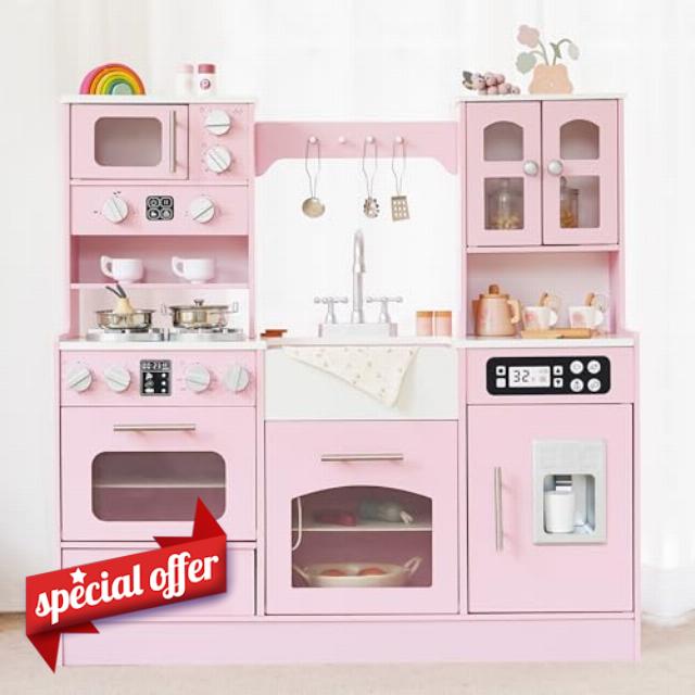 Wooden Play Kitchen for Toddlers and Kids with Lights & Sounds