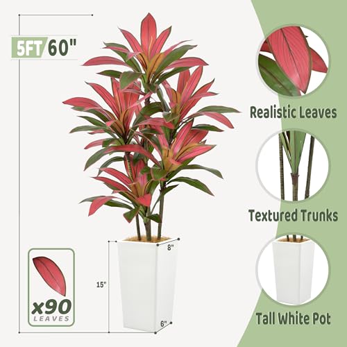 60 Inch Faux Tropical Silk Bicolor Plant for Indoor Outdoor Decor (5FT