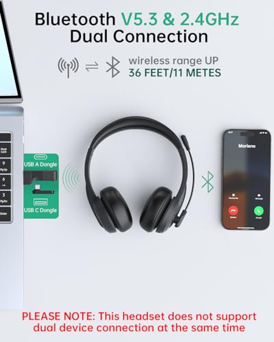 Bluetooth V5.3 Headphones with Microphone to USB A/C Dongle & Mic Mute for Computer Laptop PC iPhone (Black)