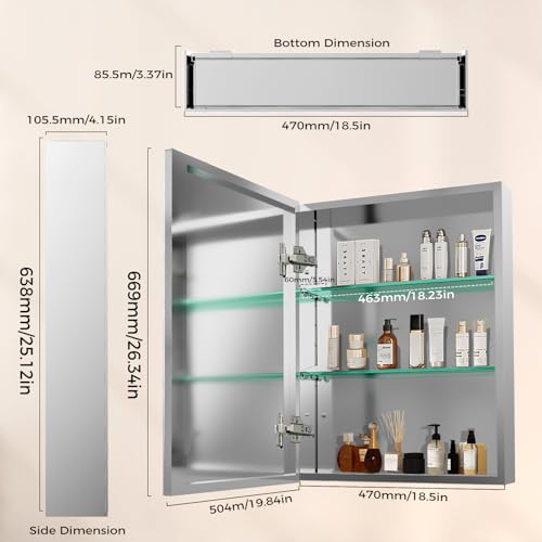Bathroom Mirror with Storage Surface Mount or Recessed