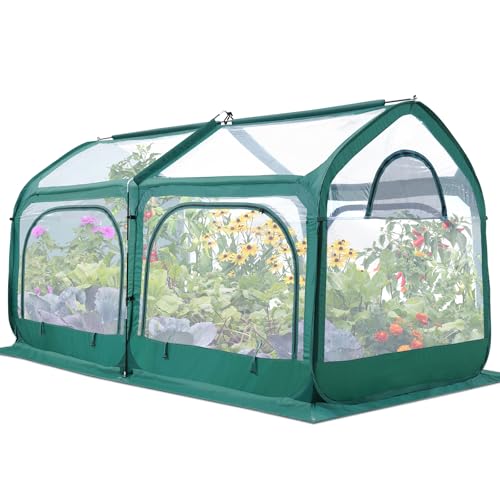 Portable Fast-up Plant Greenhouses for Outdoors with Heavy Duty Pop-up Fiberglass Frame Durable Waterproof Cover