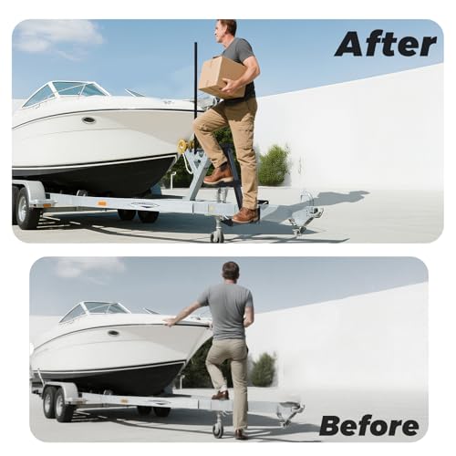 440lbs capacity Boat trailer Ladder with Secure Handrail Bar
