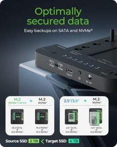 USB-C 3.2 Gen 2 (10 Gbps) Hard Drive Clone Station & Reader Dual Bay for M.2 NVMe/SATA + 2.5”/3.5” SSD & HDD Converter